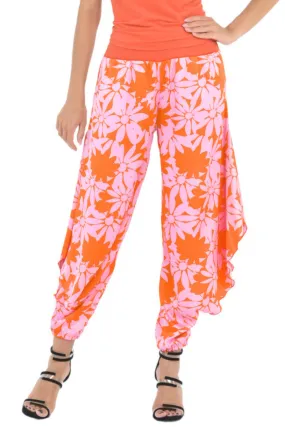 Satin Floral Harem Style Tango Pants With Slits