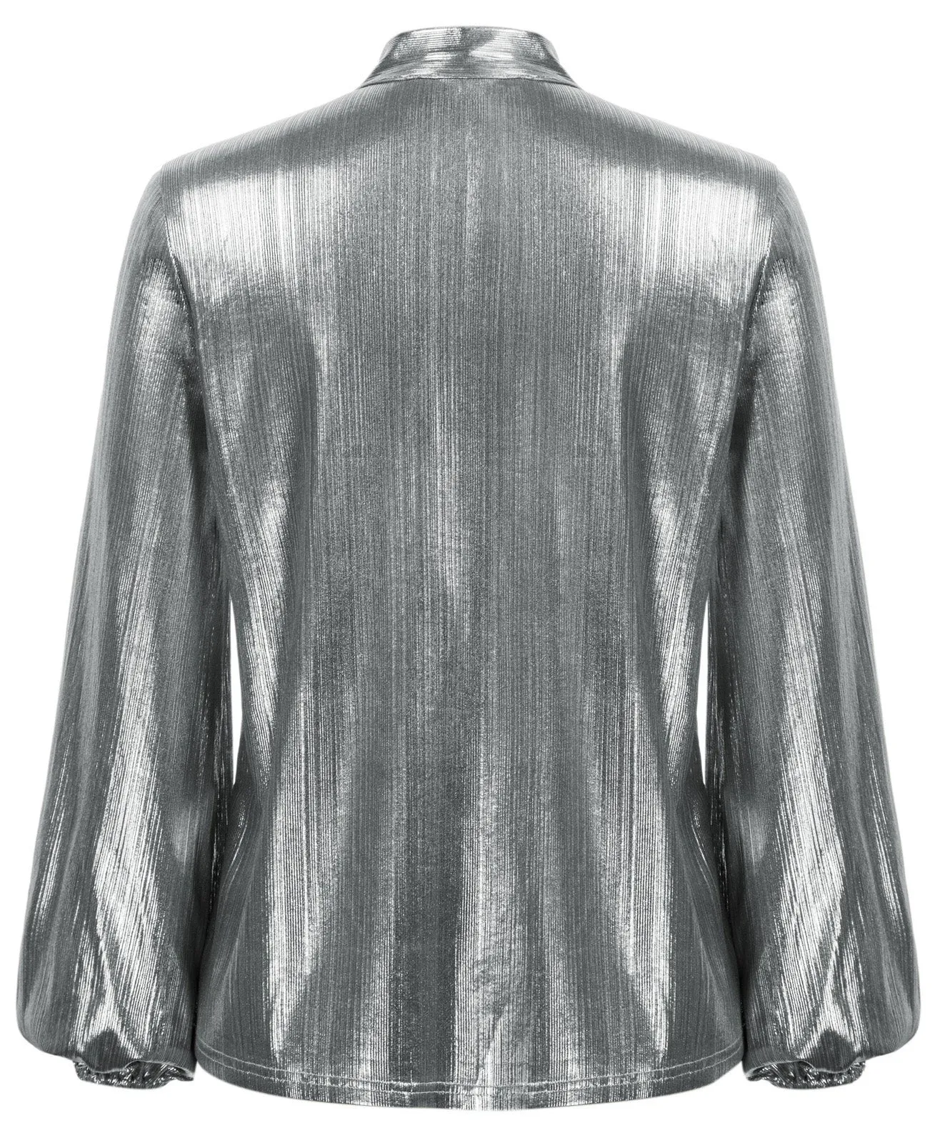 Shiny Metallic-Like Blouse Long Sleeve V-Neck Bow-knot Decorated Tops