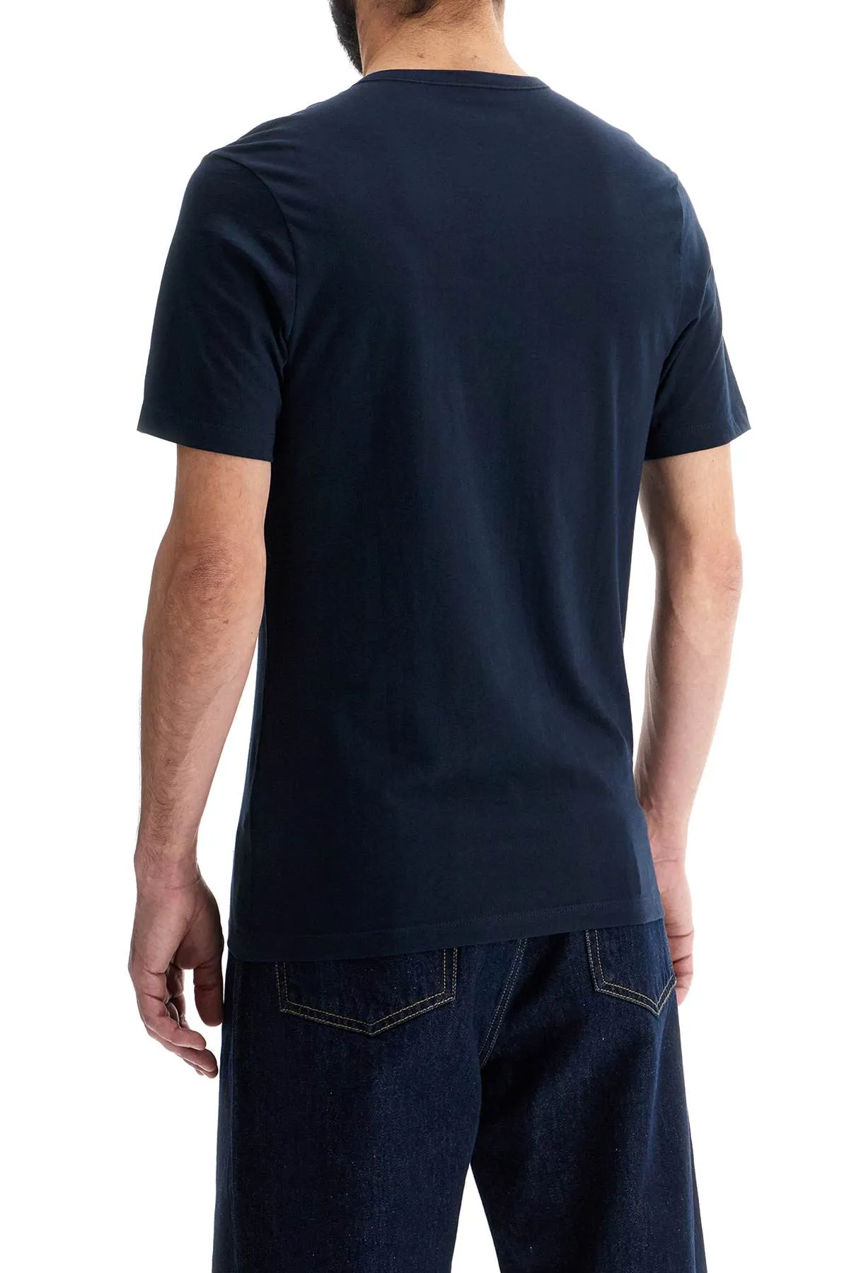 Short Sleeve Regular Fit Dark Blue Cotton T-shirt With Embroidered Logo