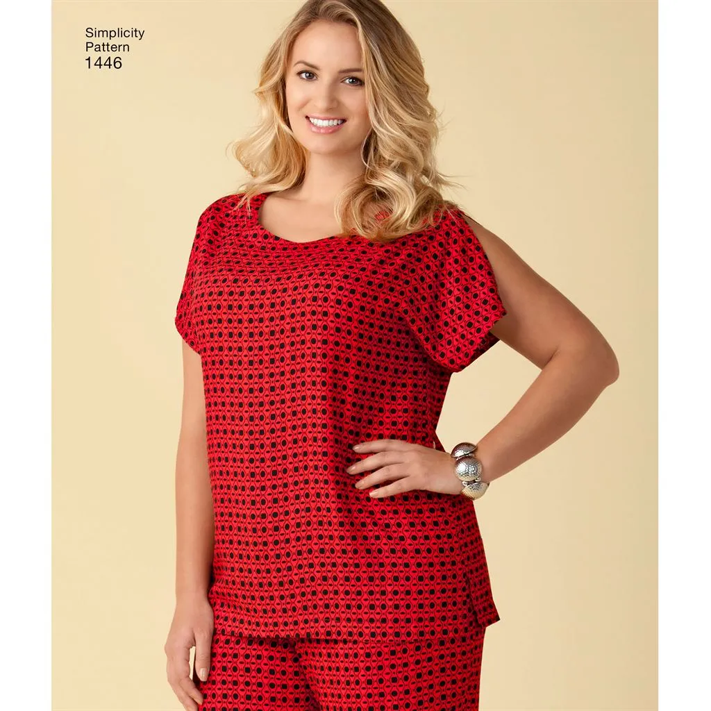 Simplicity Pattern 1446 Six Made Easy Pull on Tops and Trousers or Shorts for Plus Size