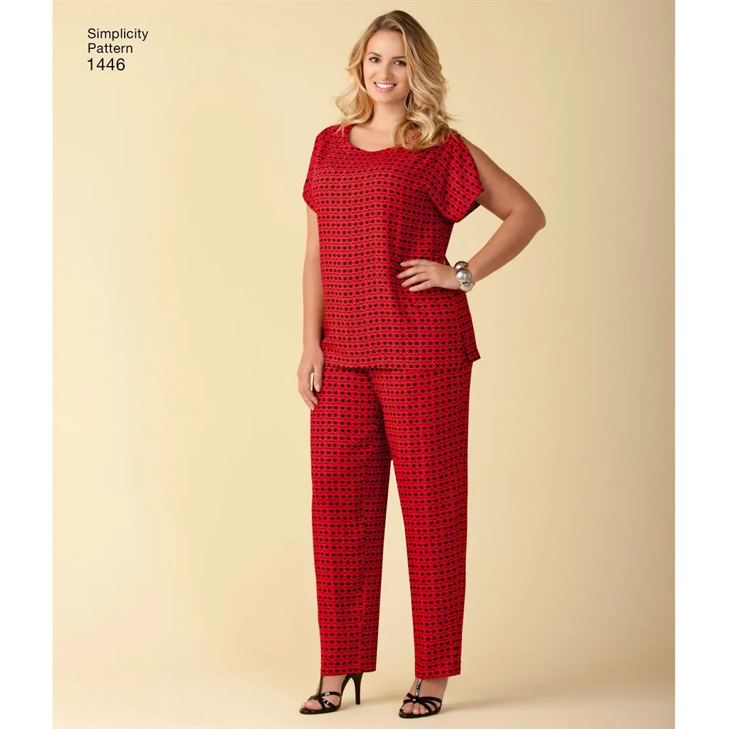 Simplicity Pattern 1446 Six Made Easy Pull on Tops and Trousers or Shorts for Plus Size