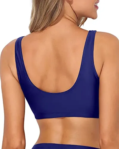 Soft Padded Sports Bra Bathing Suit Top For Women-Navy Blue