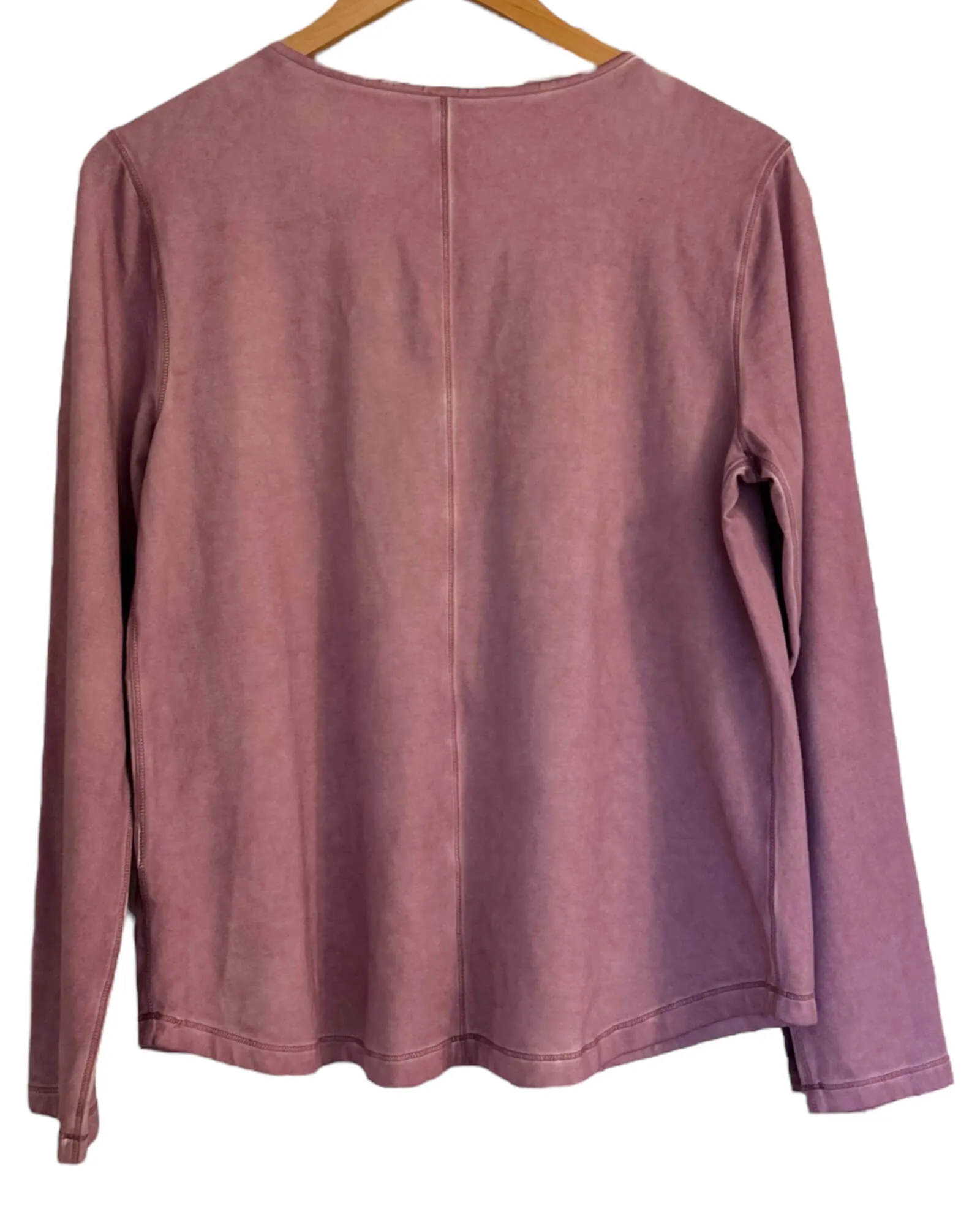 Soft Summer Old Rose Split-Neck Box Pleat Long Sleeve Tee