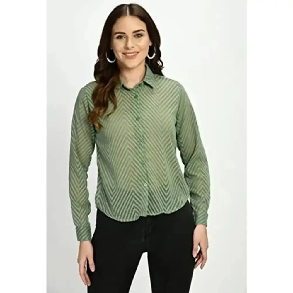 Teekhi Girl Women's Button Formal Georgette top (Medium, Green)