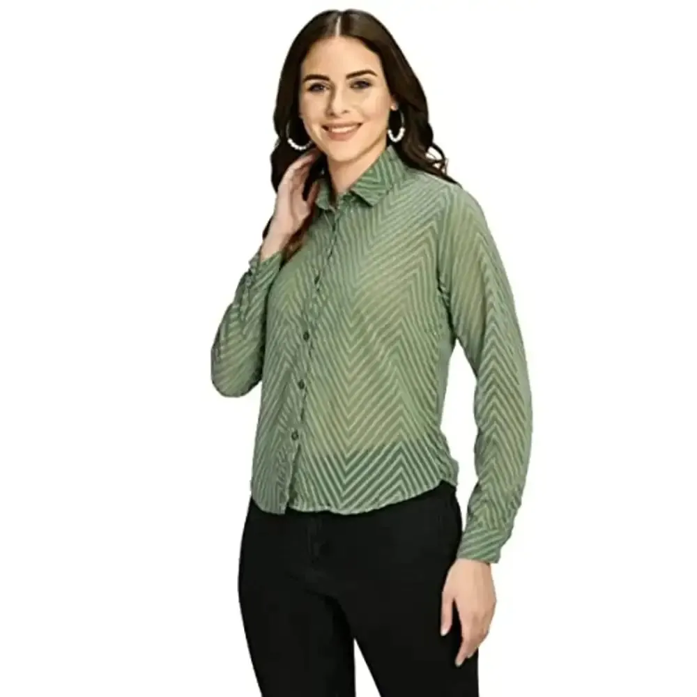 Teekhi Girl Women's Button Formal Georgette top (Medium, Green)