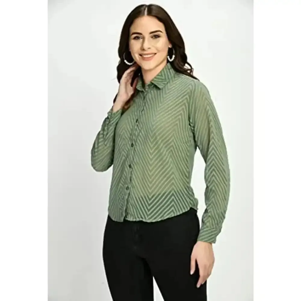 Teekhi Girl Women's Button Formal Georgette top (Medium, Green)