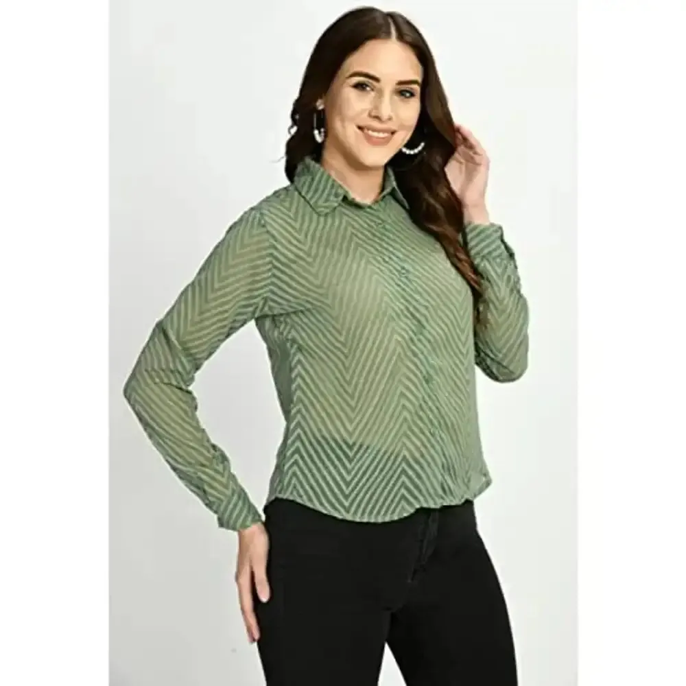 Teekhi Girl Women's Button Formal Georgette top (Medium, Green)