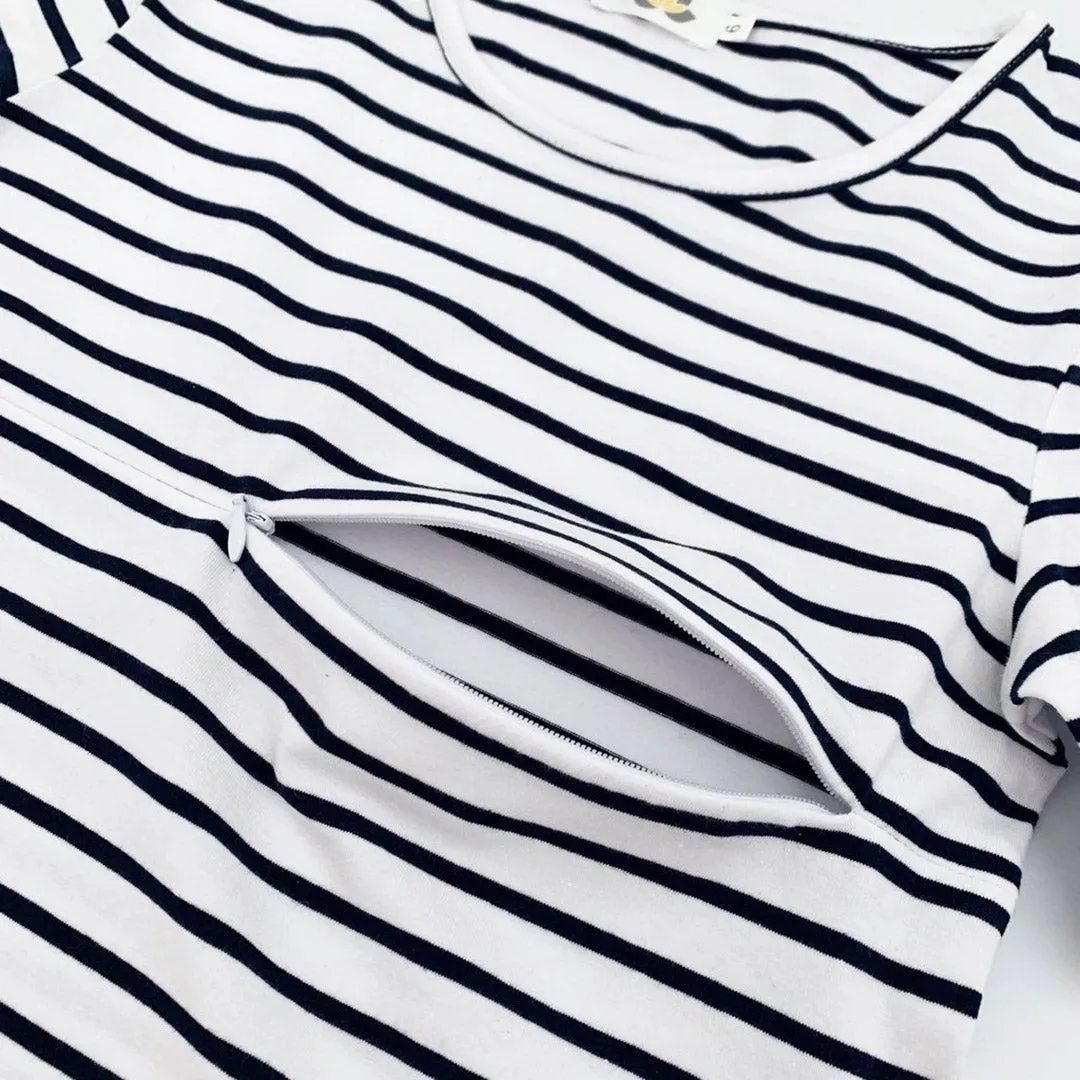 The Juno – Stripy Short-Sleeved Breastfeeding Mumma Top