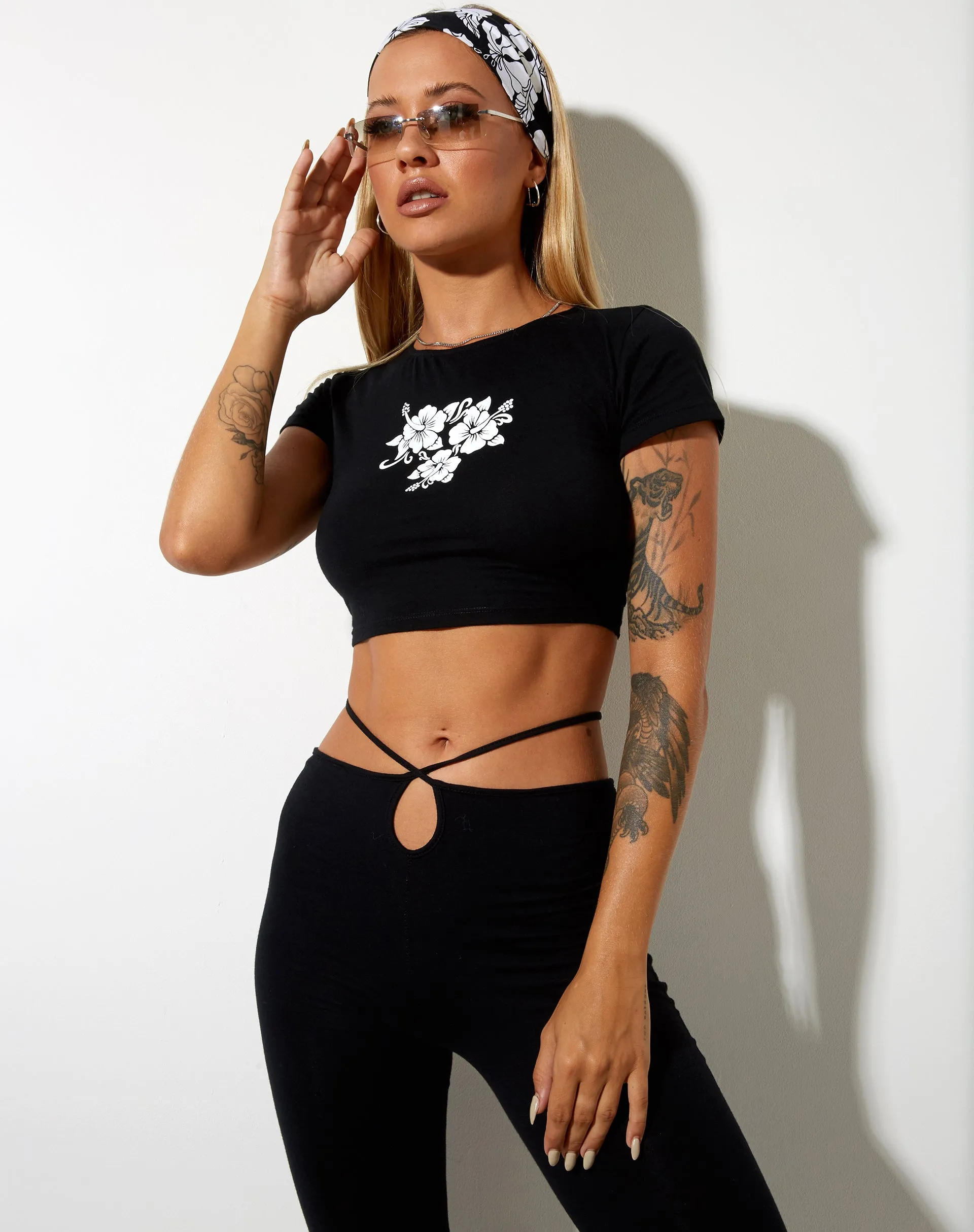 Tindy Crop Top in Black Hibiscus