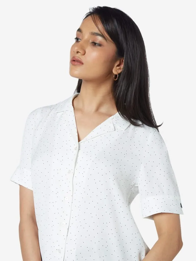 Wardrobe Off White Dotted Formal Shirt