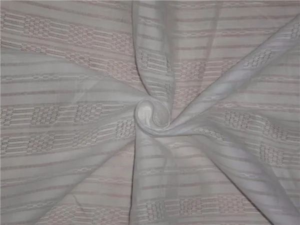 WHITE COTTON ORGANDY FABRIC LENO DOBBY STRIPES DESIGN 54&quot; wide